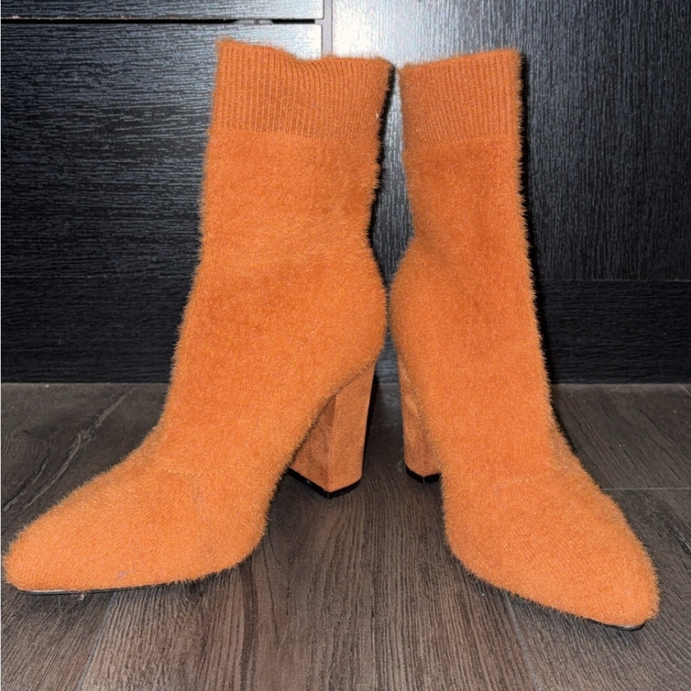 Orange Fuzzy Heeled Boots